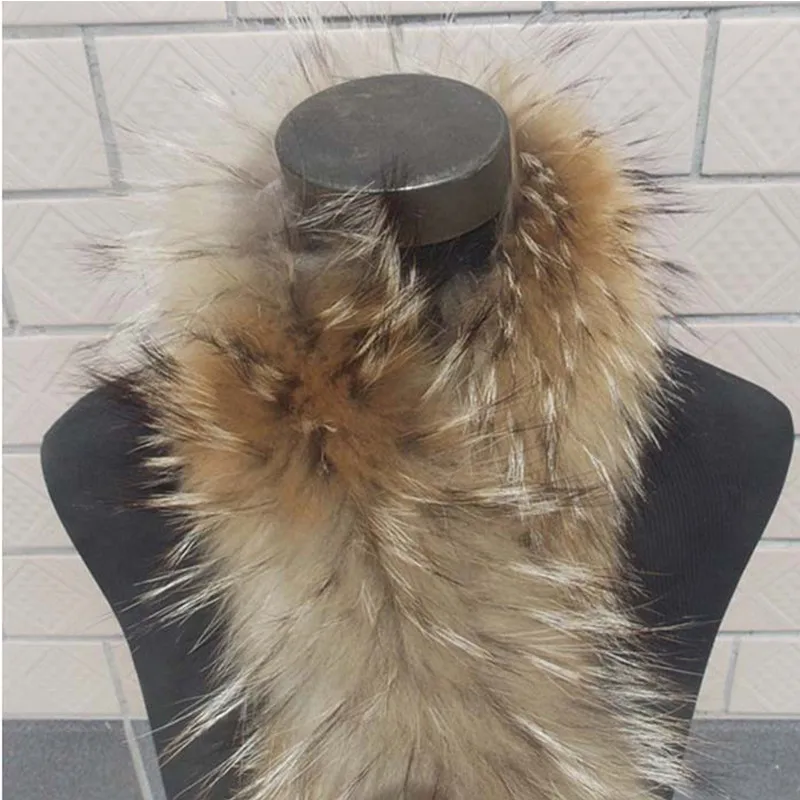 Leather fur collar 100% authentic raccoon hair scarf 70 cm fur trim down coat fur strip / hooded raccoon collar L9