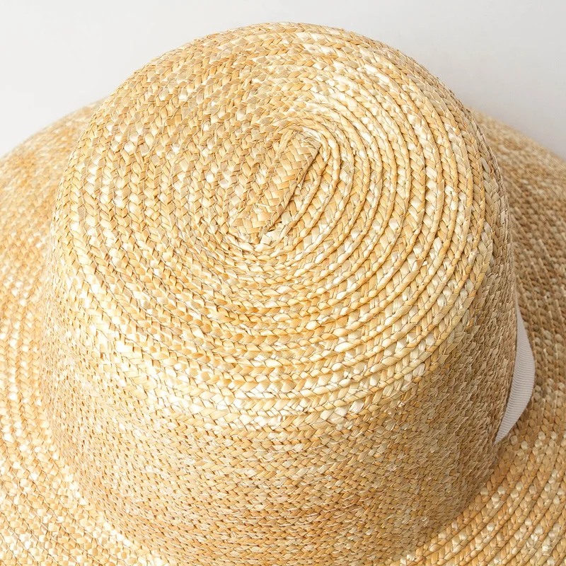 USPOP 2020 New summer hats for women natural wheat straw hats high flat top long ribbon lace-up sun hats wide brim beach hats