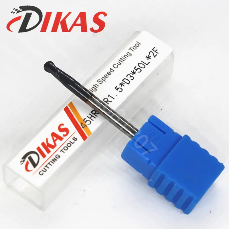 Dikas 45HRC R1.5*D3*50L*2F material Carbide Ball Nose End Mills 2 flute 3mm coating nano use for High-speed milling machine