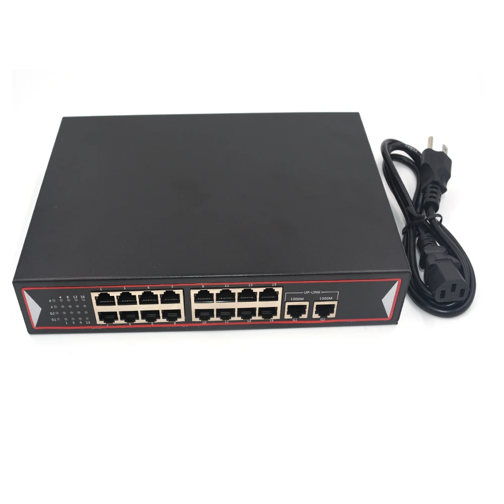 Cao Cấp POE Switch 16 Cổng 10/100M Và 2 Cổng 100/1000Mbps Gigbit Đường Lên 48V cho POE Camera IP