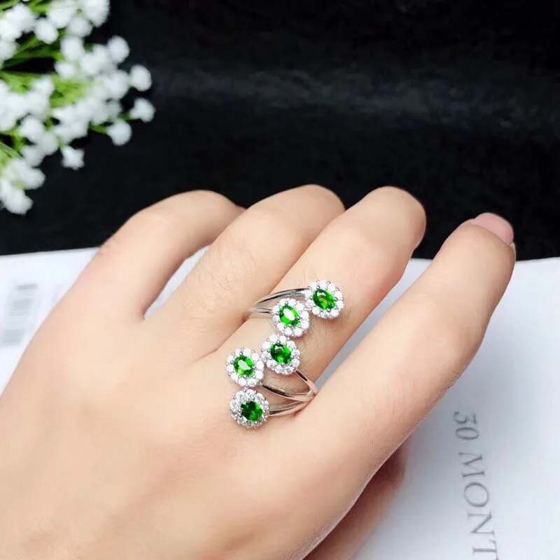 

Natural diopside ring, new cut, beautiful fire, beautiful color, 925 silver, unique gem