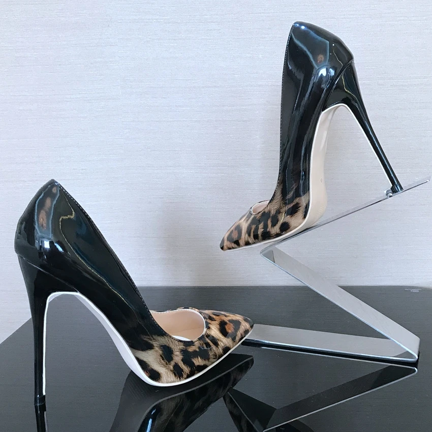 8/10/12CM Thin Heels Women High Heel Shoe Leopard Patent Leather Ladies Pump Shoes Woman Shallow Wedding High Heels Womens Pumps