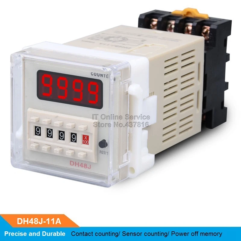 

DH48J-11A 220V/24V Digital display counter 11 pins counting relay Power off memory function