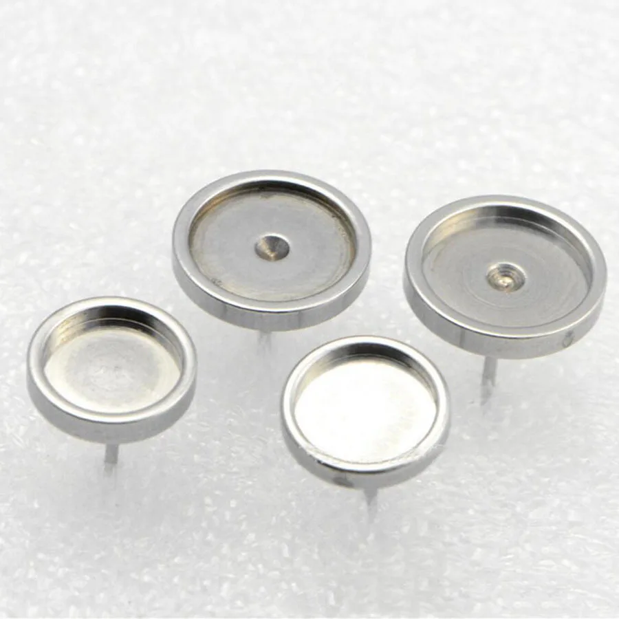 10pcs 6/8/10/12mm Inner diameter Stainless Steel Round Ear Stud Base Settings Earrings Component Jewelry Making DIY Findings