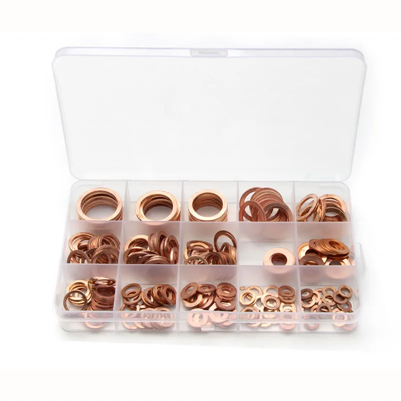 250PCS Flat Ring Washer Gasket M5/6/8/10/12/14/16/18 Solid Copper Crush Spacer Oil Brake Sealing Kit For Hardware Accessories