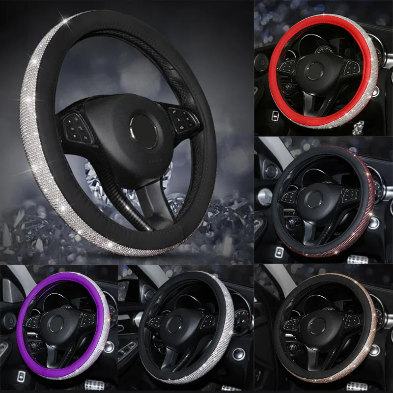High Quality Car Steering Wheel Covers Leather Diamond Auto Handlebar Cases Exquisite Car Interior Accessories With Bling