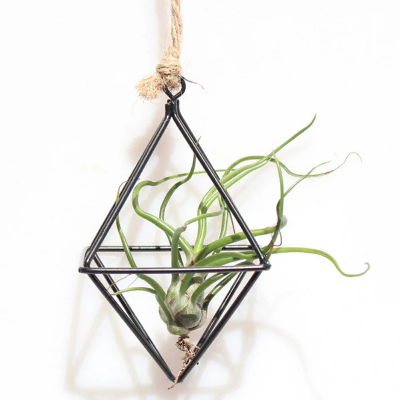 freestanding Hanging Planters Decorative Swinging Flower Basket Tillandsia Air Plants Holder Triangular Shaped Metal Rack