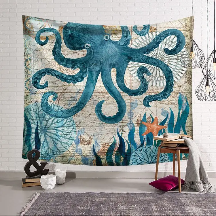 Marine Organism Wall Hanging Blanket Tapestry Beach Throw Towel Home Decorative Turtle Printed Supersoft Tapestries Beach Mat