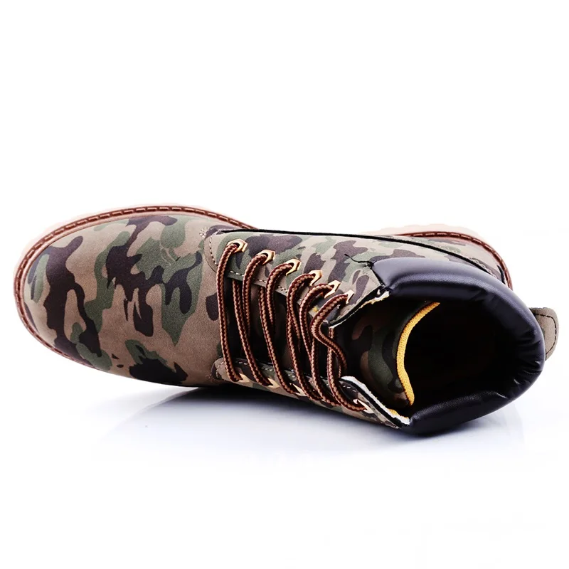 Winter Fashion Motocycle Booties Camouflage Pu Leather Waterproof Women Winter Ankle Boots Solid Flat Boots