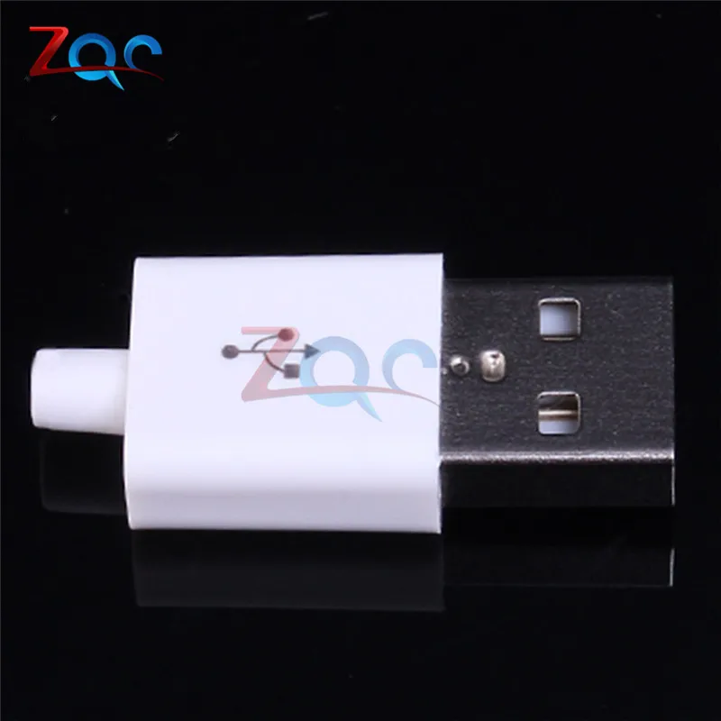 10PCS Male USB Connector Kit 5P 5pin USB 2.0 Plug Type A DIY Components White w/Plastic Cover