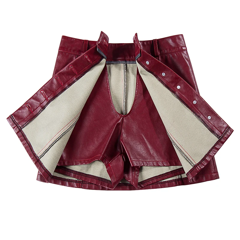 

PU SHIRTS SKIRT autumn winter new fashion temperament PU leather single breasted shorts skirts