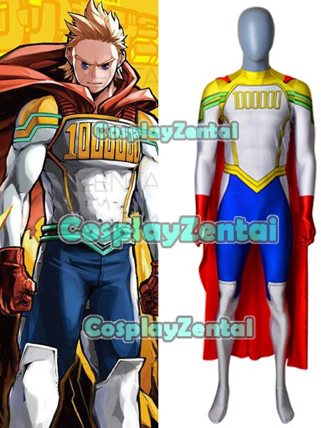 Newest Lemillilon Mirio Togata 3D Print Spandex Zentai Suit Lemillilon Mirio Cosplay Costume with Cape Hot Sale Freeshipping