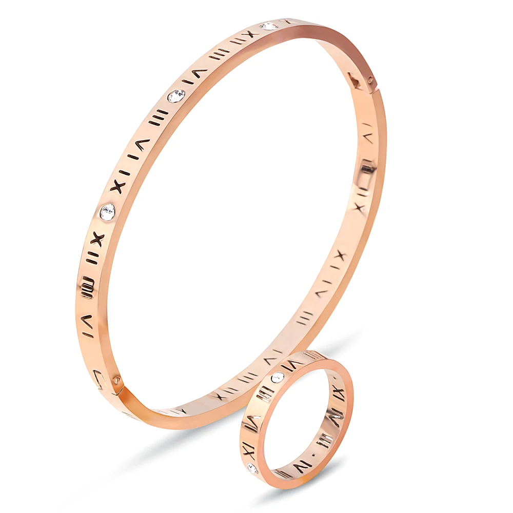 

Rose Gold /Gold/Silver Color Stainless Steel Roman Bangle & Ring Jewelry Set for Women Fashion Jewelry