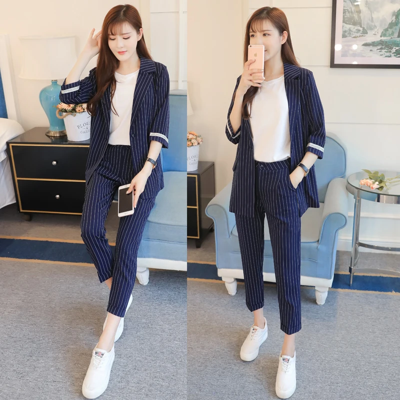 

spring female suit ms han edition suit jacket long sleeve fashion Asymmetric suit nine minutes of pants two-piece set outfit