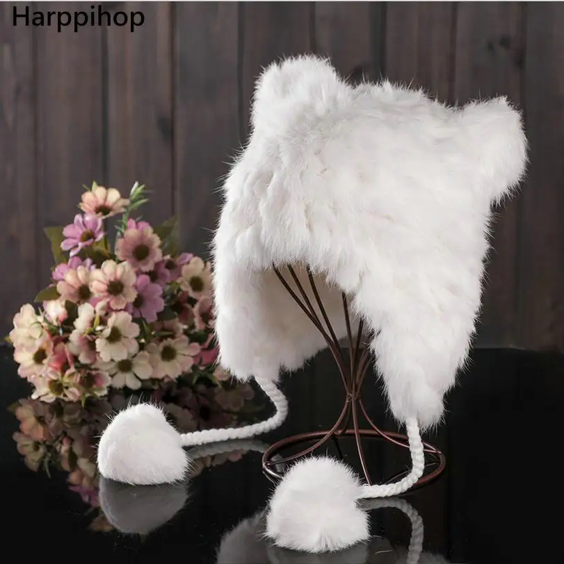 Plus cashmere thickening care hair ball cute rabbit hair hat AB with the warm knit wool fur hat