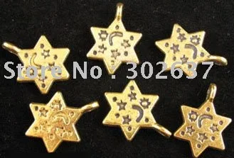 FREE SHIPPING 120pcs Antiqued gold plt star moon STAR charms 20x14mm A117G