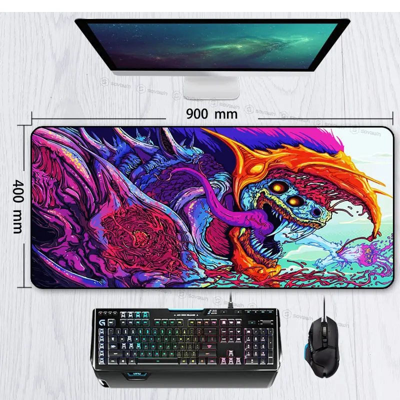 Игровой коврик для мыши 900x400 мм Hyper Beast XL, большой резиновый коврик для клавиатуры CS GO, подставка для запястья, настольный компьютерный коврик