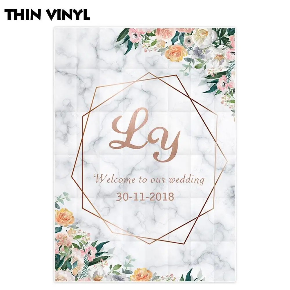 Allenjoy-Fondo para sesiones fotográficas, telón de fondo con motivos de boda, mármol puro, marco dorado, flores y rosas, accesorios de fotografía