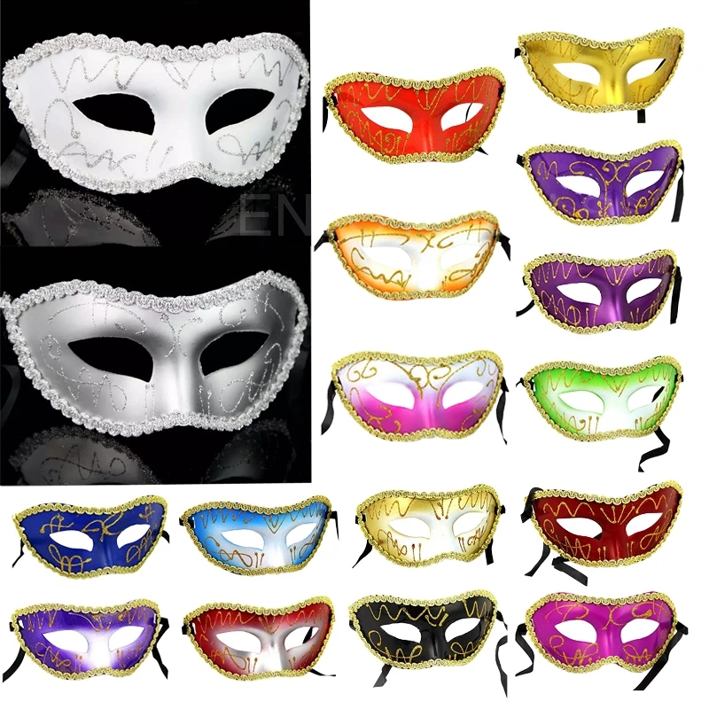 Painted-color Ball Mask Flat Nightclub Dance Party Mask Lace Side Mask for Entertainment Party Masquerade Party Mask