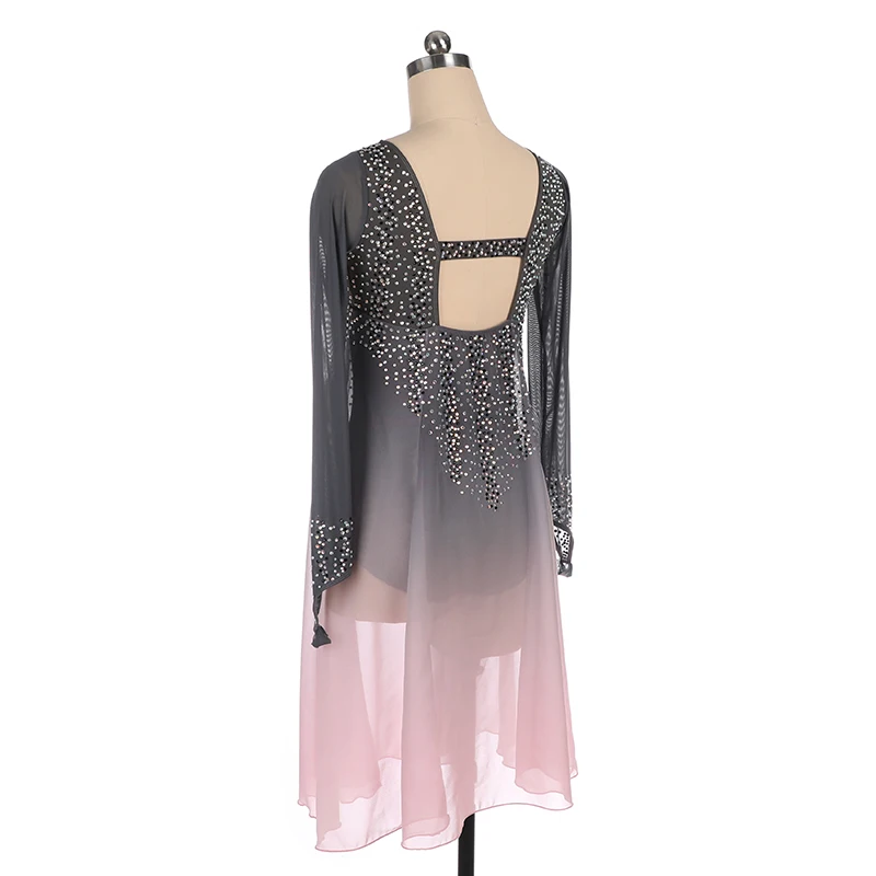 Nasinaya Figure Skating Dress Customized Competition Ice Skating Skirt for Girl Women Kids Performance Grey Gradient Pink