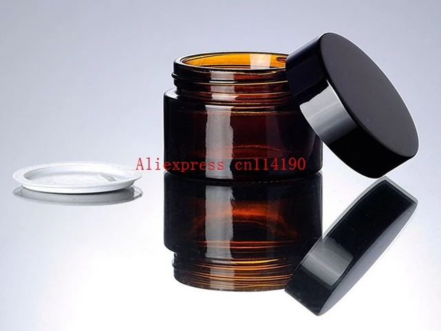 

Hot sale 50G brown glass cream jar with black lid ,glass amber 50g cream jar Cosmetic Packaging , amber 50g glass Cosmetic Jar