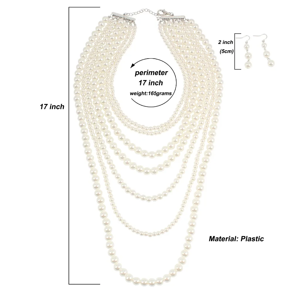 2024 New Multilayer Imitation Pearls Choker Necklace Earrings Women Jewelry Sets Women Indian Statement Large Collar Necklace