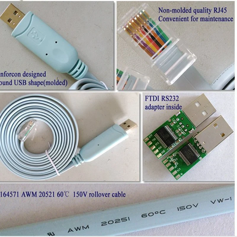 1.8m FTDI USB to RJ45 Console Cable for Huawei Cisco Router Switch Windows 8 7 Vista MAC Linux RS232 (6/12 FT)