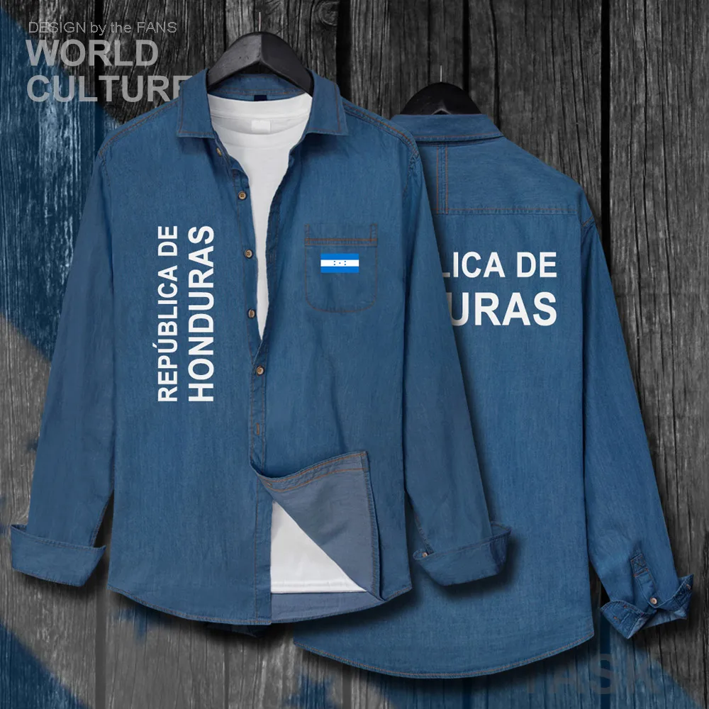 Honduras HND Honduran Catracho Men tops Autumn Cotton Flags Turn-down Collar Jeans Shirt Long Sleeve Cowboy Coat fashion Clothes