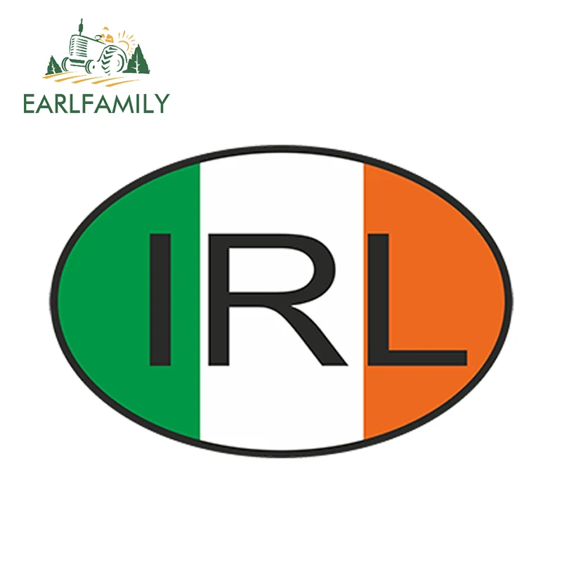 EARLFAMILY 13cm x 9.1cm Car Styling Irl Ireland Country Code Oval with Flag Car Sticker Decal Helmet Waterproof Car Accessories