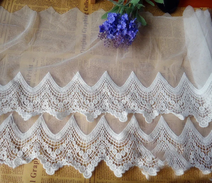 

5 yards/lot width 11.81" 30cm white/black mesh cotton double embroidered lace trim 1024217L4K448