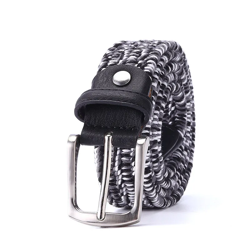 Polyester Elastic Belt Men Woven Elastic Stretch Belt High Quality Braided Knitted Stretch Belts With Covered Buckle1-3/8