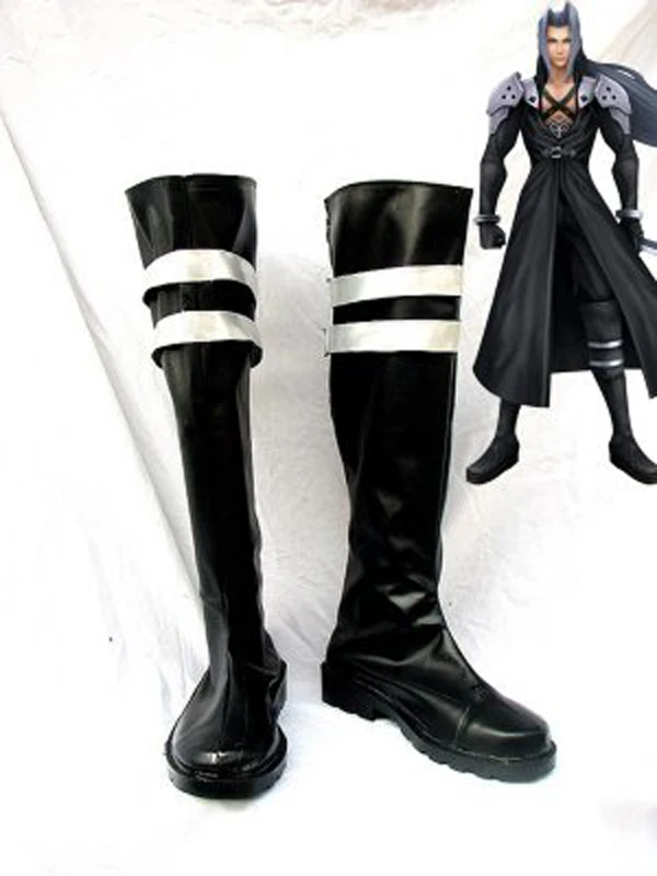 Final Fantasy Sephiroth Black Cosplay Boots Shoes Game Party Cosplay Boots Custom Made for Adult Men Shoes