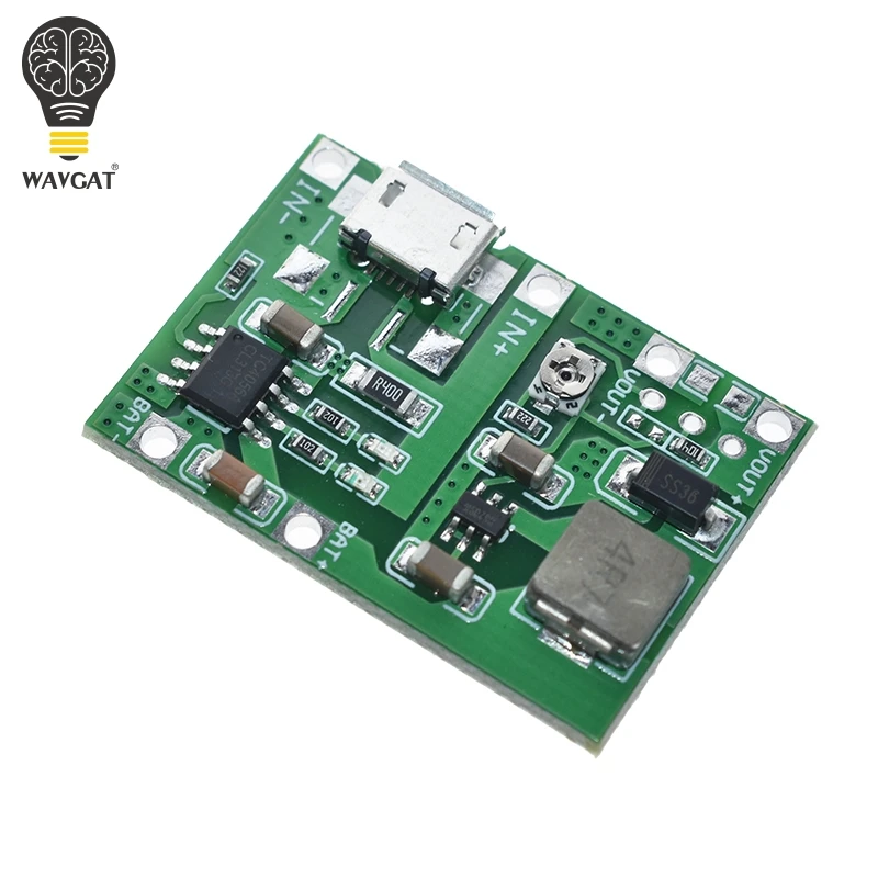 WAVGAT Lithium Li-ion 18650 3.7V 4.2V Battery Charger Board DC-DC Step Up Boost Module TP4056 DIY Kit Parts