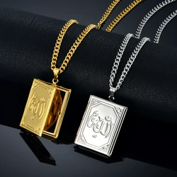 Floating Locket Charms Islamic Jewelry Choker Islam Gold Color Stainless Steel Chain Vintage Arabians Allah Necklaces & Pendants