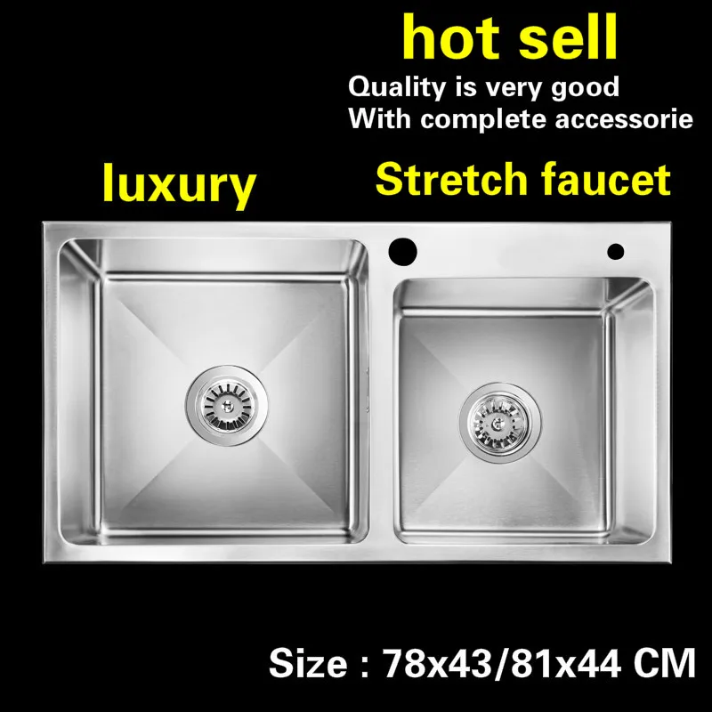 

Free shipping Household vogue luxury kitchen manual sink double groove do the dishes 304 stainless steel hot sell 78X43/81x44 CM