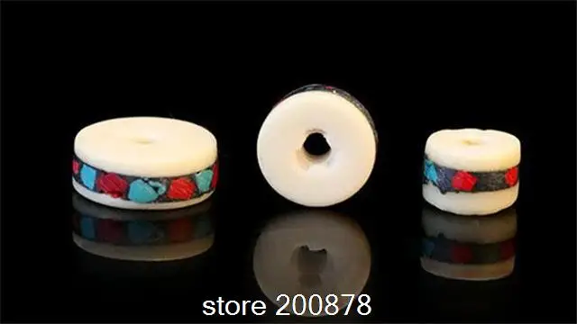 Tibetan Beads Tibet Yak bone Inlaid colorful stone belt Mala Beads 10beads lot Hand Colorful beads 11/12mm TSB0018