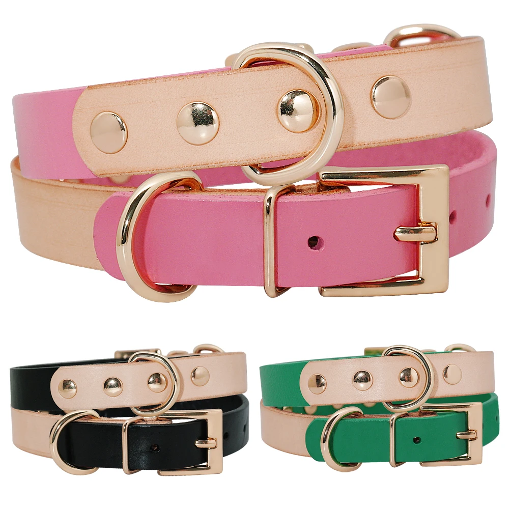 Dog Collar Pet Genuine Leather Dog Collars Accessories Adjustable For Small Medium Dogs Cats Pug Beagle Pet Products Petshop S M