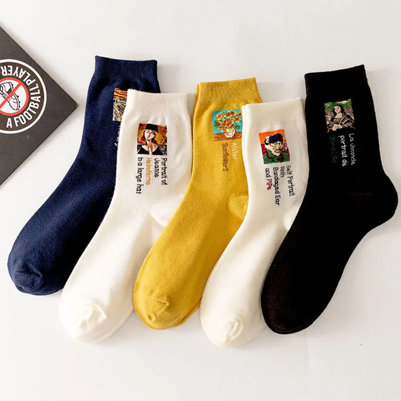 Art Harajuku Cute Cotton Van Gogh Pink Women Men Socks Short Novelty Funny Character Pattern Plus Size Korean Ankle Socks Kawaii