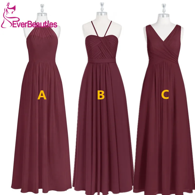 Burgundy Bridesmaid Dresses 2020 Chiffon Long Wedding Guest Dress Vestidos Fiesta Boda Dress For Bridesmaid