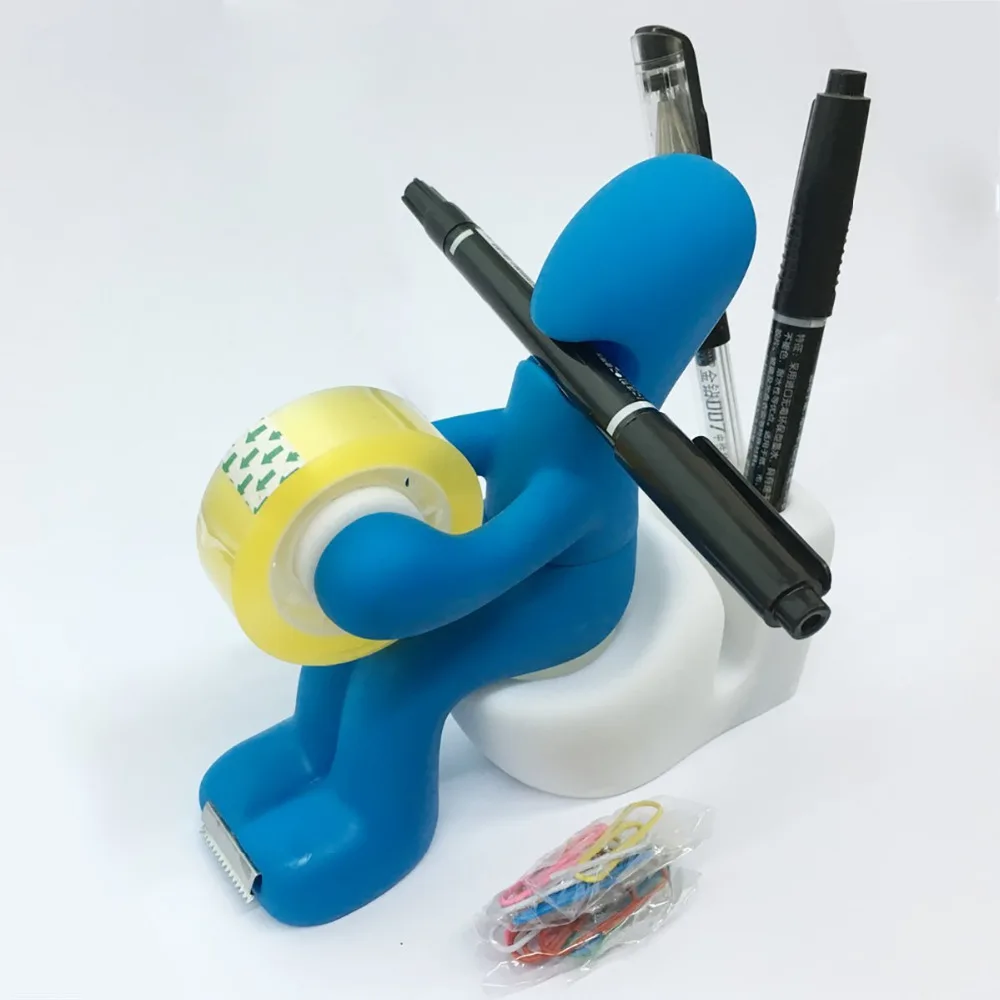 The New Blue Butt Station - Desk Accessory: Tape Dispenser Pen Memo Holder Clip Storage (blue & white)