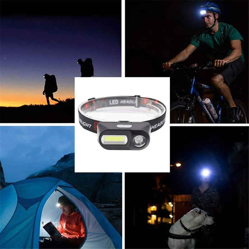 Dropshipping LED Rechargeable Portable Mini XPE+COB LED Headlamp USB Charging  Headlight Flashlight Rotatable Fishing Camping