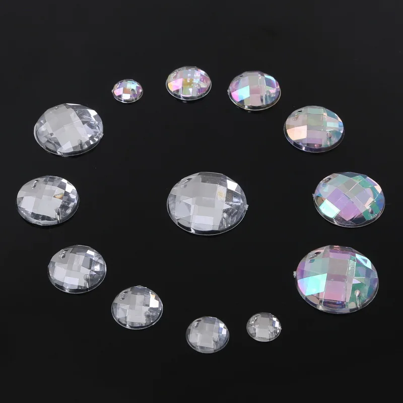 Round Pick Size Acrylic Crystal Sew On Drill 2 Color To Selection 8/10/12/14/16/18/20MM For Wedding/Clothe Decoration Craft