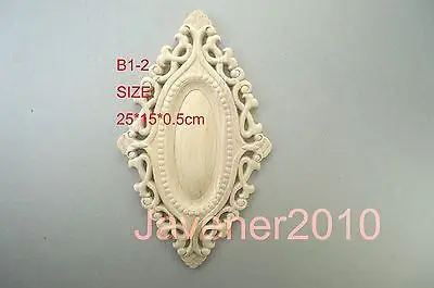 B1-2 -25x15x0.5cm Wood Carved Round Onlay Applique Unpainted Frame Door Decal Working carpenter Flower