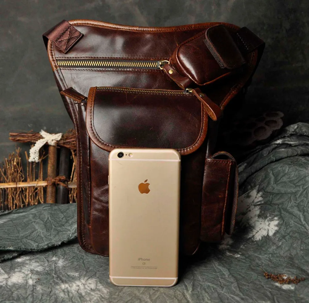 Real Leather Men Multifunction Fashion Casual Messenger One Shoulder Crossbody Bag Design Waist Belt Pack Drop Leg Bag 3106