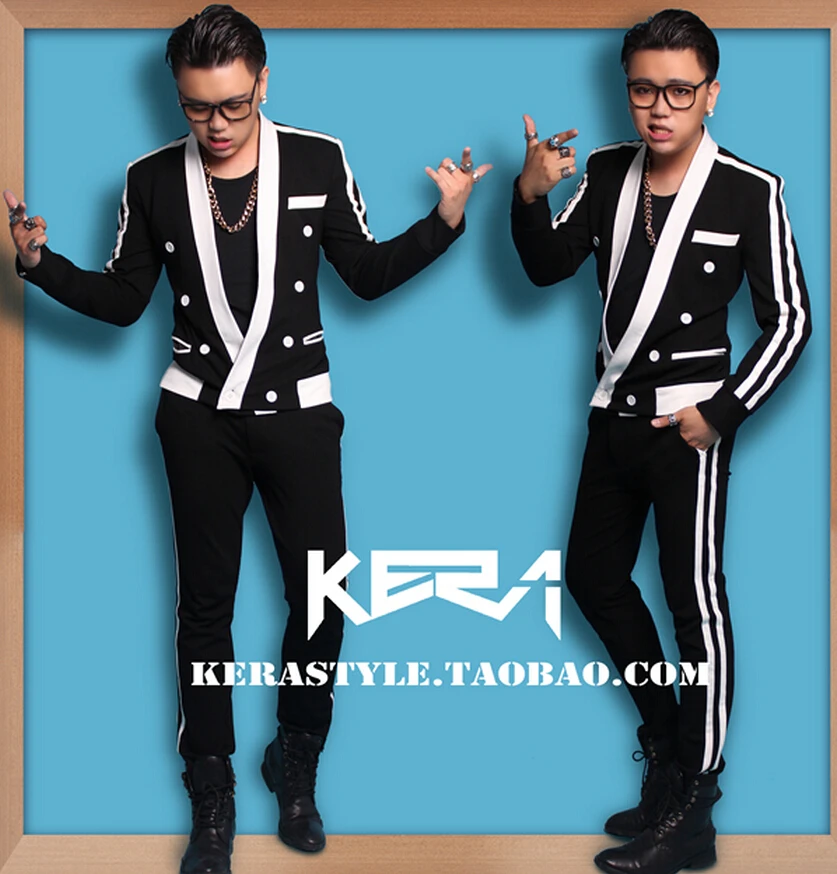 

S-xxl ! 2021 Gd Black And White Striped Suit Jacket Men's New Slim Fashion Costume Singer Costumes Clothing Formal Dress