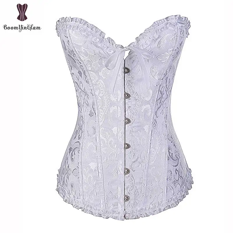 Lace Up Corset Overbust Waist Trainer Sexy Boned Elegant White Purple Beige Corset Corselet for Bridesmaid Wedding Dress Top