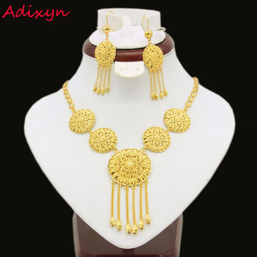 

Adixyn Dubai Women Wedding Necklace/Earrings sets Jewelry Gold Color African/Eritrea/Ethiopian/Arabic/Oman Habesha Wedding Gifts