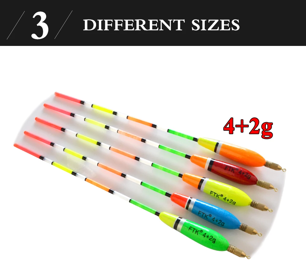 FTK 5 Stück/Set Schwimmer 3+2g 4+2g 5+2g 6+2g Gemischte Farben Barguzinsky-Fichten-Schwimmer Vertikale Schwimmer für Karpfenangeln Angelzubehör – Detail 4