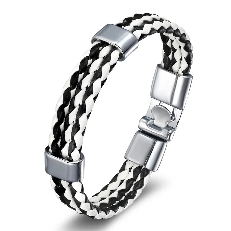 2024 New Fashion Jewelry Leather Bracelet Black And White Bracelet Men Casual Personality Vintage Punk Bracelet