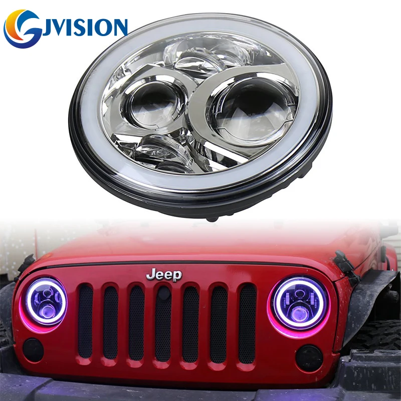 

2PCS Chrome 7inch Jeeps RGB Halo LED Headlights Kit 60W With Bluetooth Remote Angel eyes for Jeep Wrangler JK LJ Unlimited